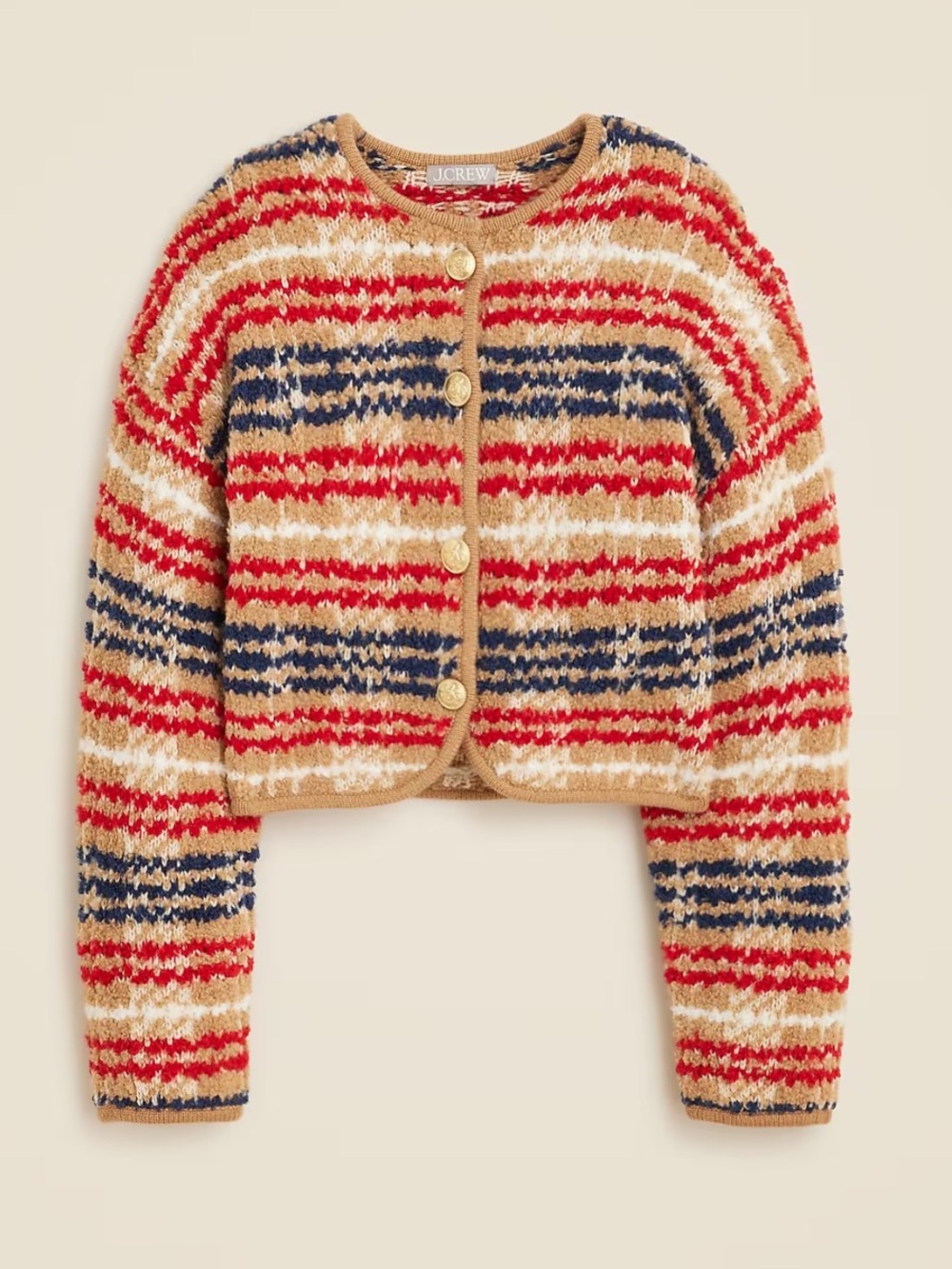 J. Crew Sweater Lady Cadigan Jacket Knit plaid bouclé yarn Fall Vtg Inspired L